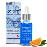 PeptideLabz Copper Peptide Hair Serum bottle shows lightweight scalp application.