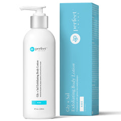 Perfect Image Gly + Sal lotion bottle shows lightweight hydration for large body areas