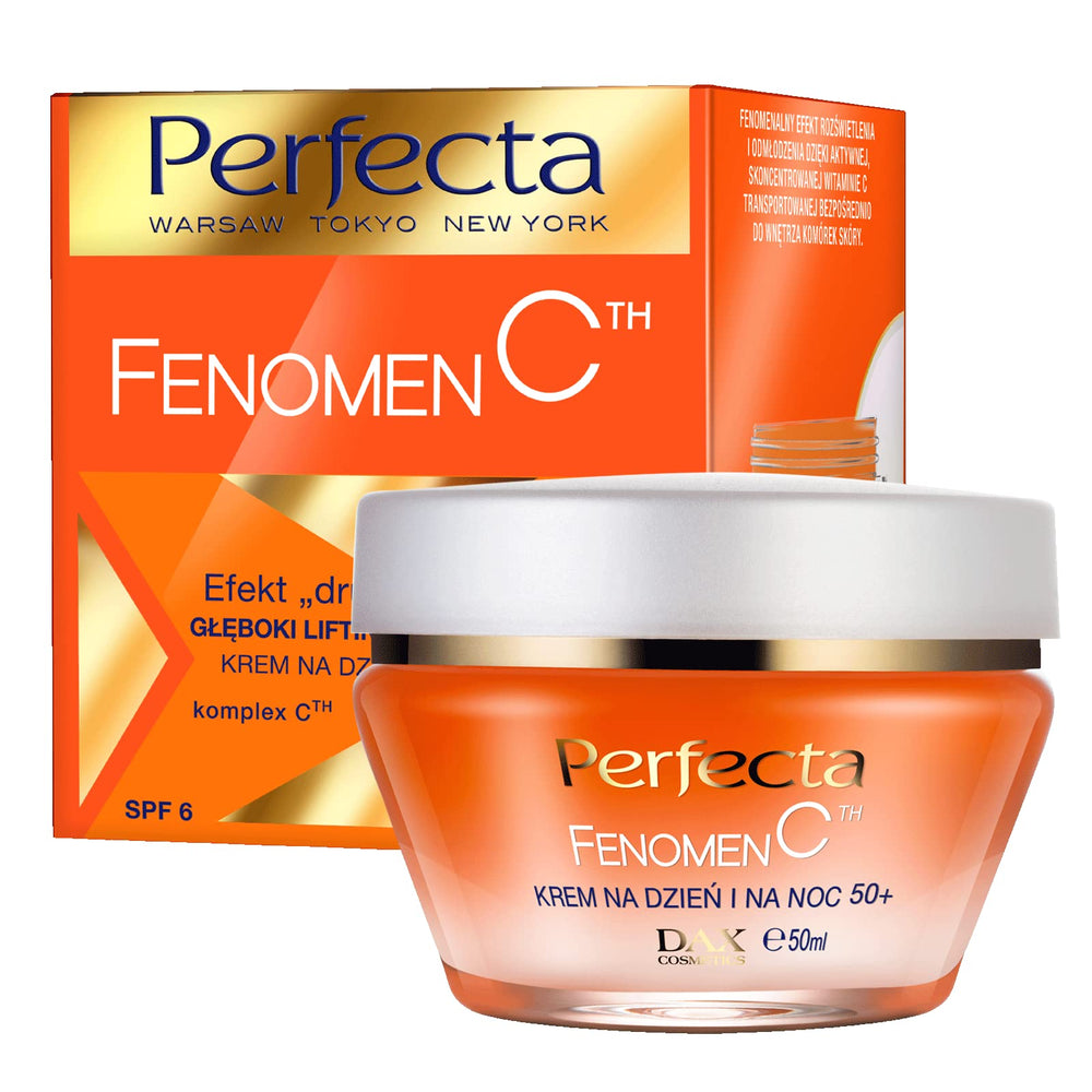 Perfecta Beauty Renew Fenomen C bottle on vanity for daily hydration.