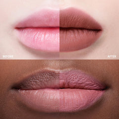 Rosy Nude lip tint swatch showing vivid color on skin.