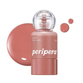 Peripera Syrupy Tok Cheek Sunshine Fig bottle swatch showing dewy glow