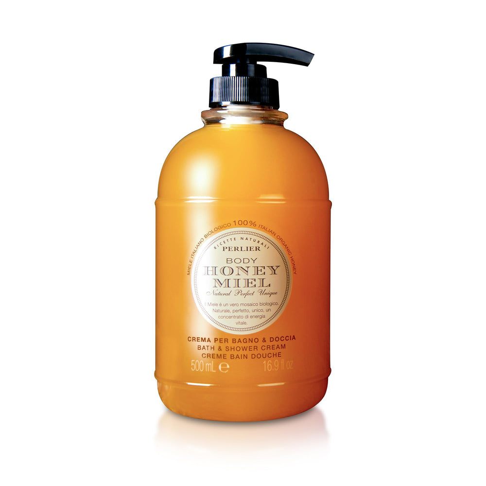 Perlier Honey Bath Cream bottle for a nourishing cleanse that hydrates and leaves skin silky soft