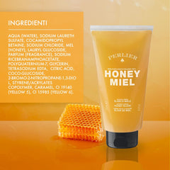 Perlier Honey Elixir lather demonstrates gentle cleansing that preserves moisture.