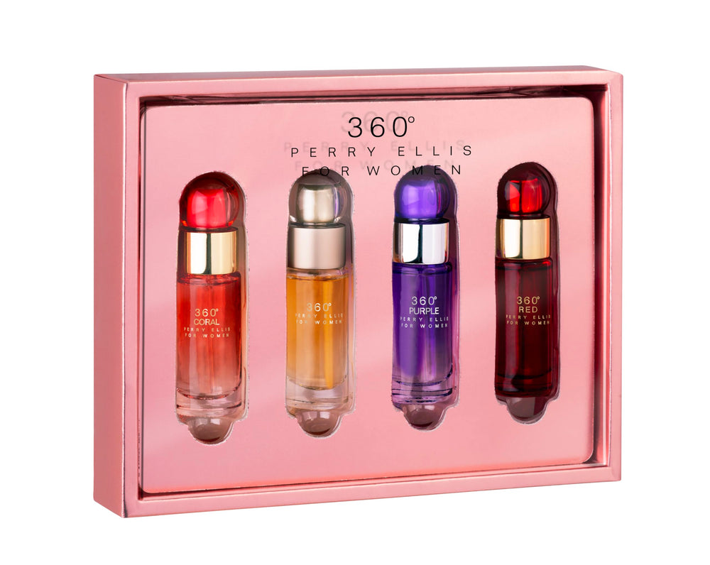 Perry Ellis 360° Women mini gift set packaging close-up for gifting and travel.