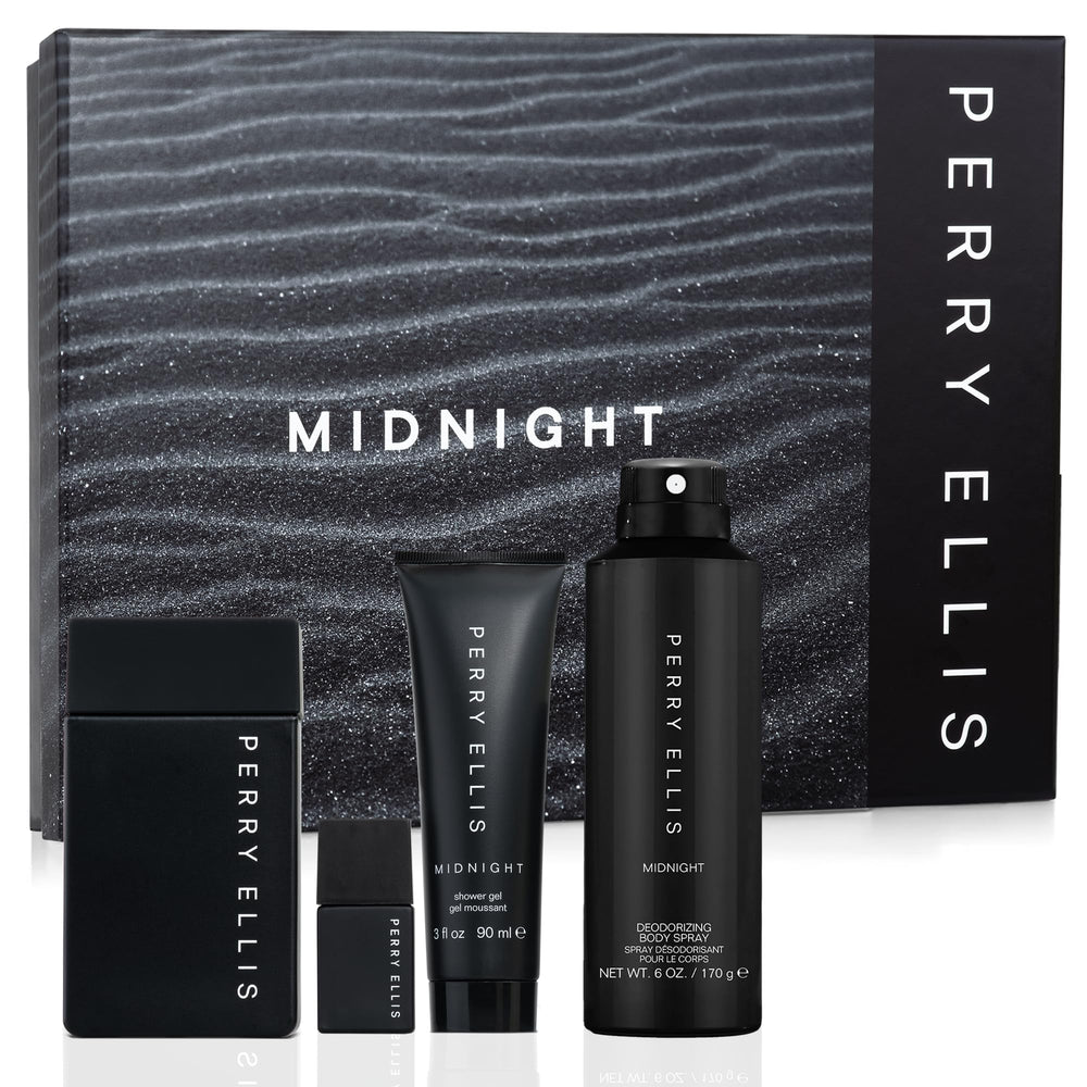 Perry Ellis Midnight bottle front view highlighting masculine fragrance