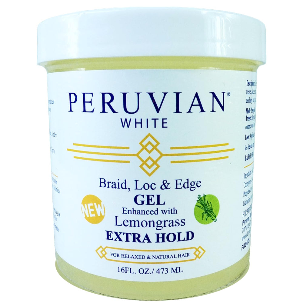Peruvian White Braid Gel bottle with Apple Cider Vinegar for strong hold and frizz control