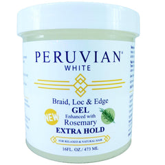 Peruvian White Braid, Loc & Edge Gel with rosemary 16oz bottle ready for edge smoothing.