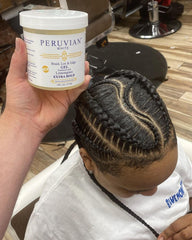 Peruvian White Edge Gel smooths hairline for sleek finish