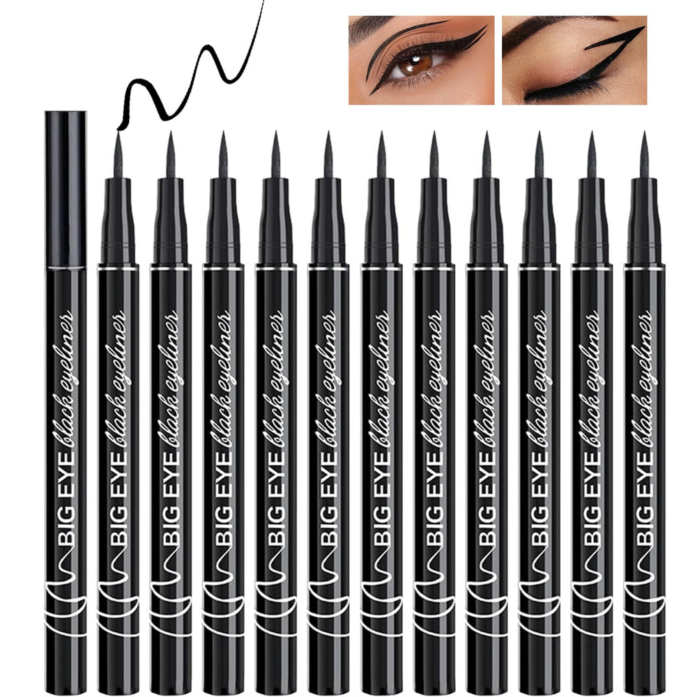 PERVALA 12-piece matte black liquid eyeliner set in flat lay for precise definition