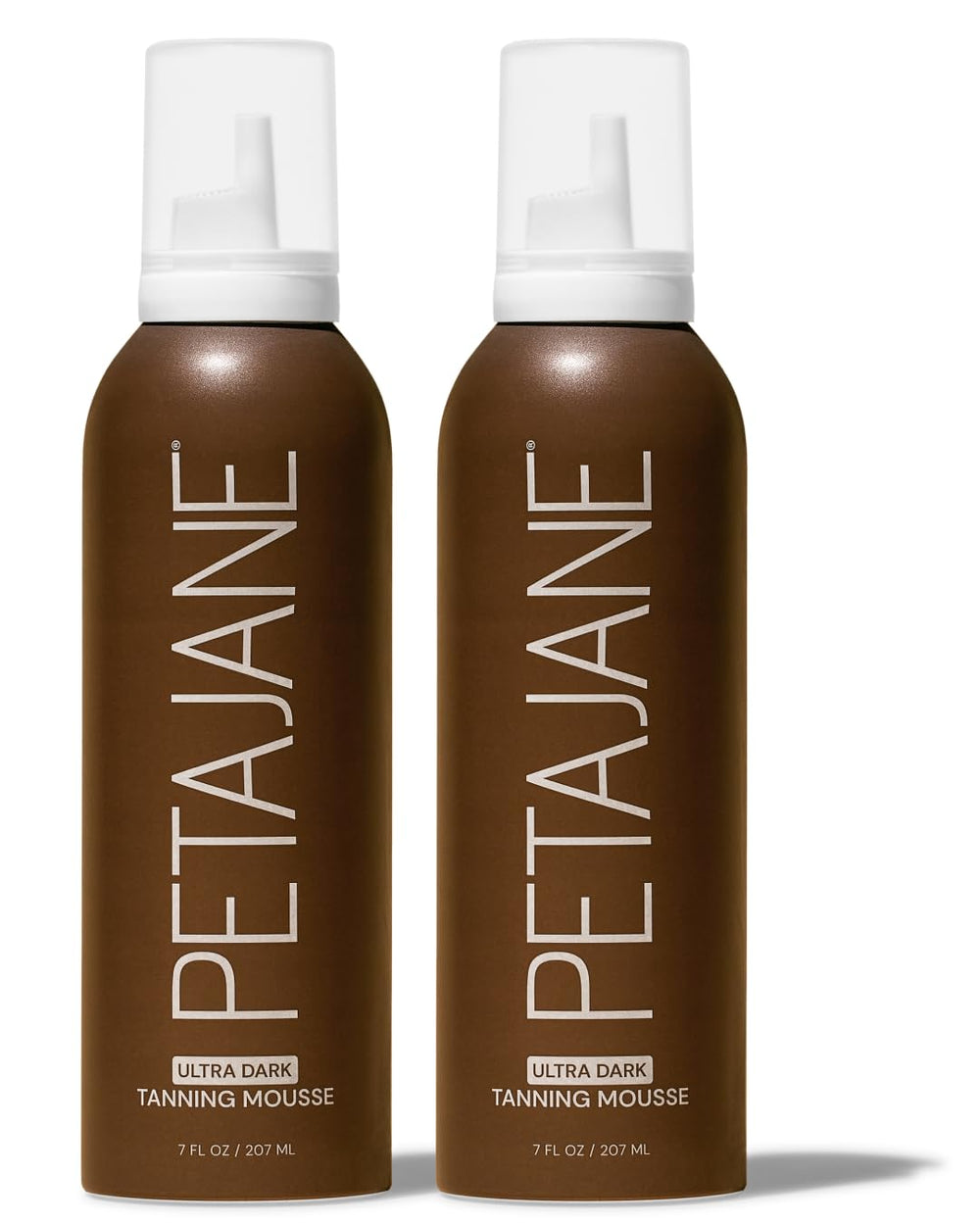 PETAJANE Ultra Dark Mousse bottle close-up, smooth texture for quick, streak-free tanning.