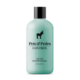 Pete & Pedro Control bottle showing coal tar for strong scalp relief and flakes reduction