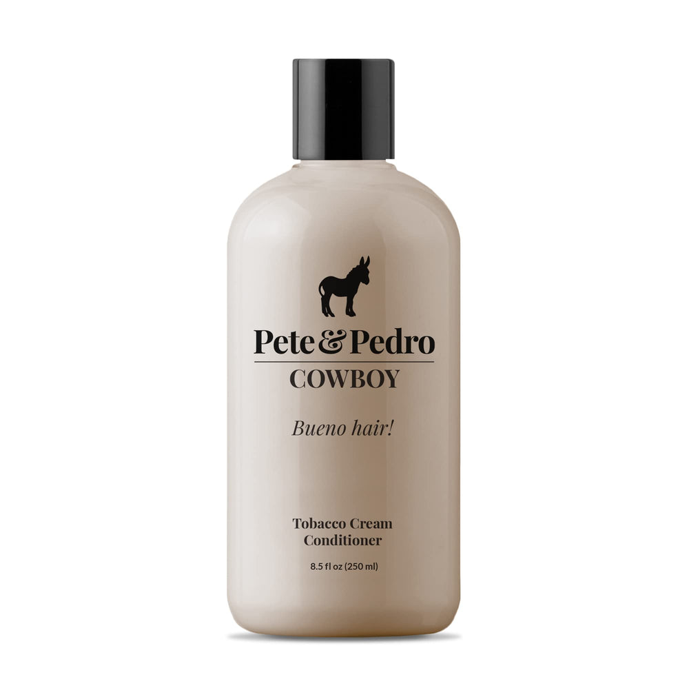 Pete and Pedro Cowboy tobacco soft cream bottle shows lightweight hydration for hair