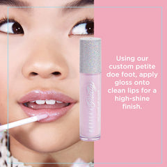 Petite N Pretty 10K Shine Lip Gloss Shell Shocked close-up on lips for vibrant, non-sticky finish.