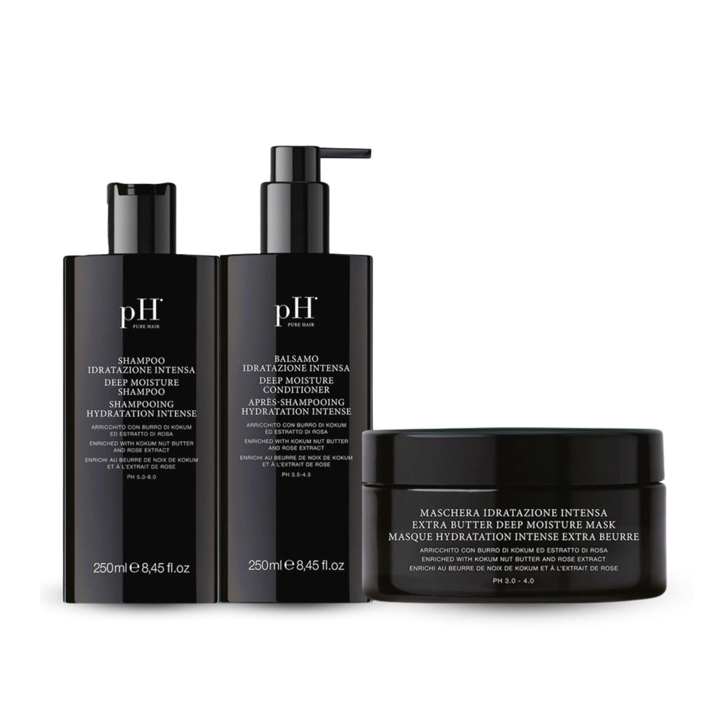 Ph Pure Hair Deep Moisture Shampoo bottle supports hydration for dry, damaged hair.