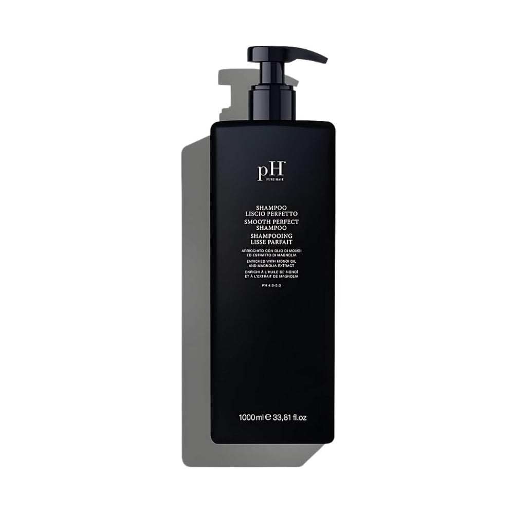 pH PURE HAIR Smooth Perfect shampoo bottle showing sulfate-free hydration for frizz control.