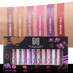 PhantomSky waterproof metallic lipstick applied on lips demonstrates long wear and radiant shine