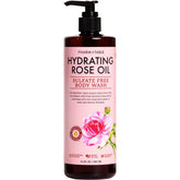 PHARM TO TABLE Hydrating Rose Oil Body Wash bottle for daily hydration and gentle cleansing.