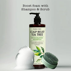 PHARM TO TABLE Tea Tree Oil closeup highlights key natural ingredient for scalp care.
