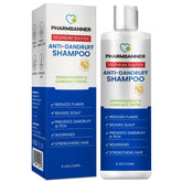 PHARMBANNER anti-dandruff shampoo bottle pouring for clean, balanced scalp