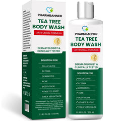 PHARMBANNER Tea Tree Body Wash bottle for daily cleansing with soothing antifungal formula.