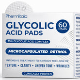 Pharmlitalia Glycolic Acid Pads pack image showing exfoliation benefits