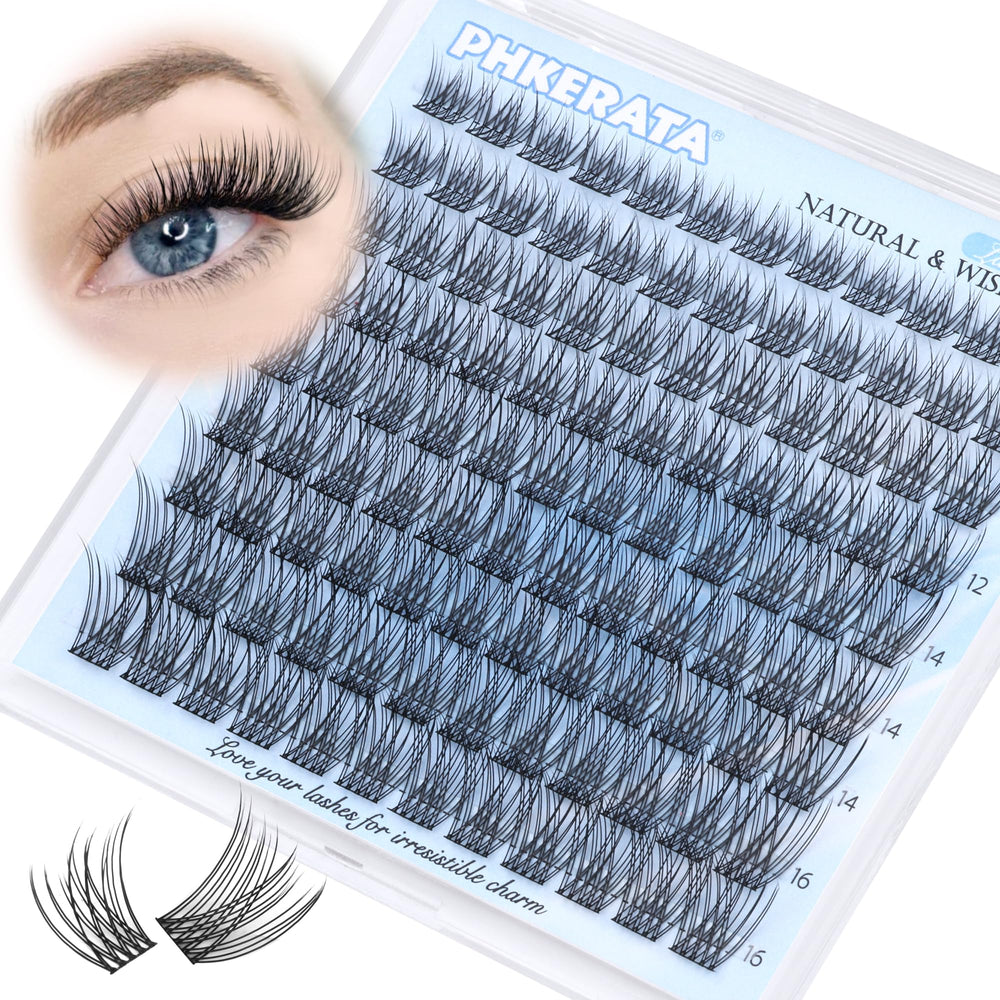 PHKERATA wispy lash clusters with mixed lengths for a natural cat-eye look.