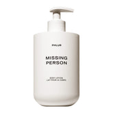 PHLUR Missing Person bottle pouring, silky hydration for dry skin.