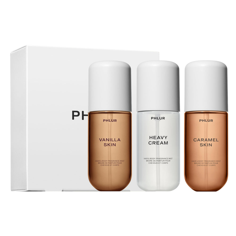 PHLUR Sweet Skin Trio Vanilla Skin bottle close-up highlighting layering versatility for personalized fragrance