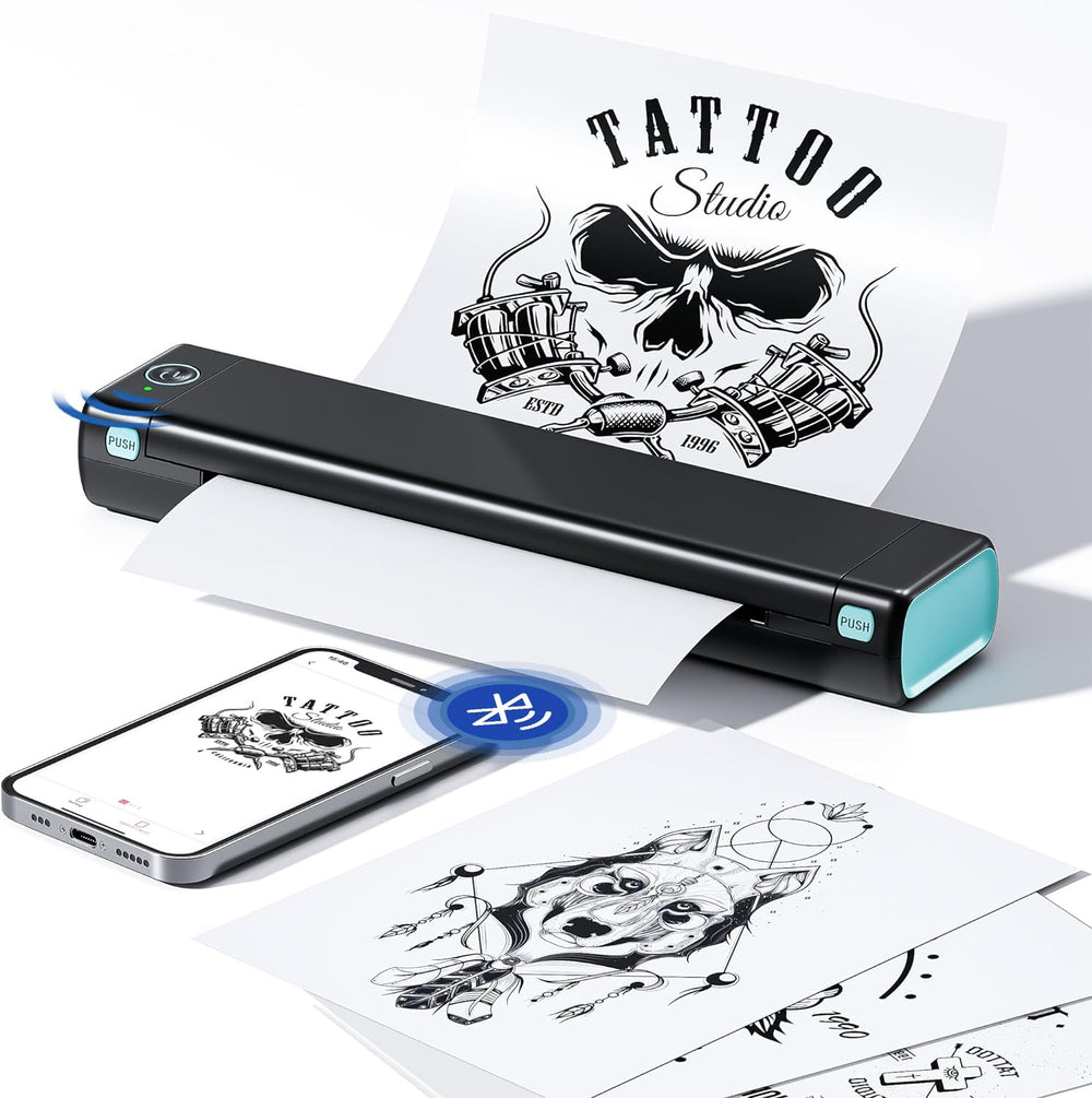 Phomemo M08F tattoo stencil printer, compact and wireless for on-the-go transfers.