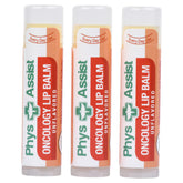 PhysAssist Oncology Lip Balm 3-pack shown in unscented packaging for ultra-dry lips