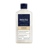 PHYTO Nourishment shampoo bottle featuring jojoba oil for nourished, hydrated hair.