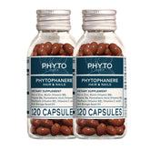 PHYTO Phytophanère capsules bottle close-up promoting healthier hair and stronger nails.