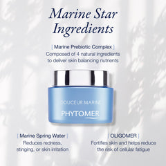 Phytomer Douceur Marine label with ingredients emphasizes probiotic marine components.