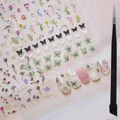 Picksweet Flower Nail Stickers with 5D embossing for realistic floral nail art.