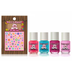 Piggy Paint four-polish color collection shown for kid-friendly manicures.