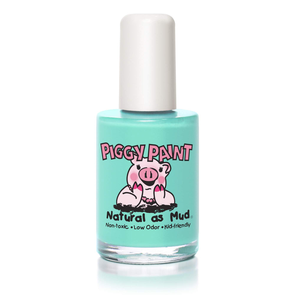 Piggy Paint Sea Ya Later bottle showcases a seafoam green shade for kid-safe manicures.