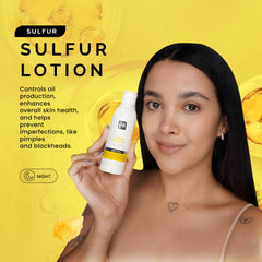 Pili Natural Pili Sulfur Lotion ingredients label close-up for skin balance.