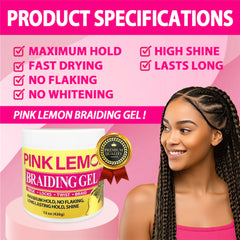 PINK LEMON Braiding Gel being applied to braids shows smooth hold without heaviness.