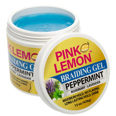 PINK LEMON Peppermint gel dispenses evenly for smooth braid application.