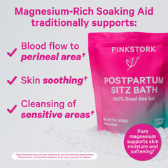 Close up of Dead Sea magnesium flakes used in Pink Stork postpartum soak.