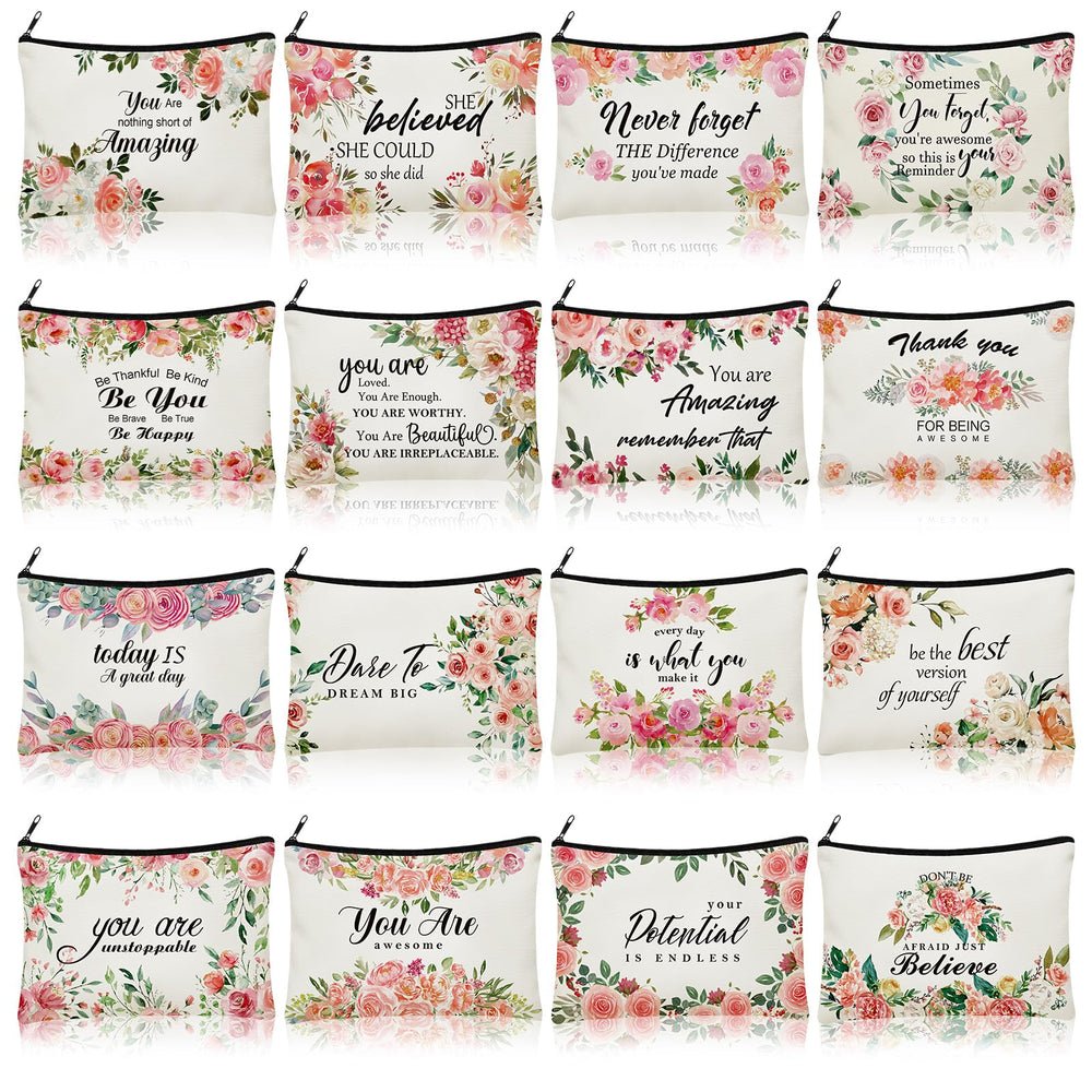 Pinkunn flower canvas makeup bag with zipper for travel and daily cosmetics.