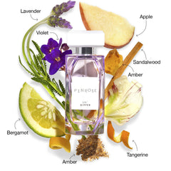 Lifestyle shot suggests subtle, elegant fragrance for quiet moments.