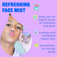Pipa Glow Go facial mist spray in action refreshing sensitive skin.