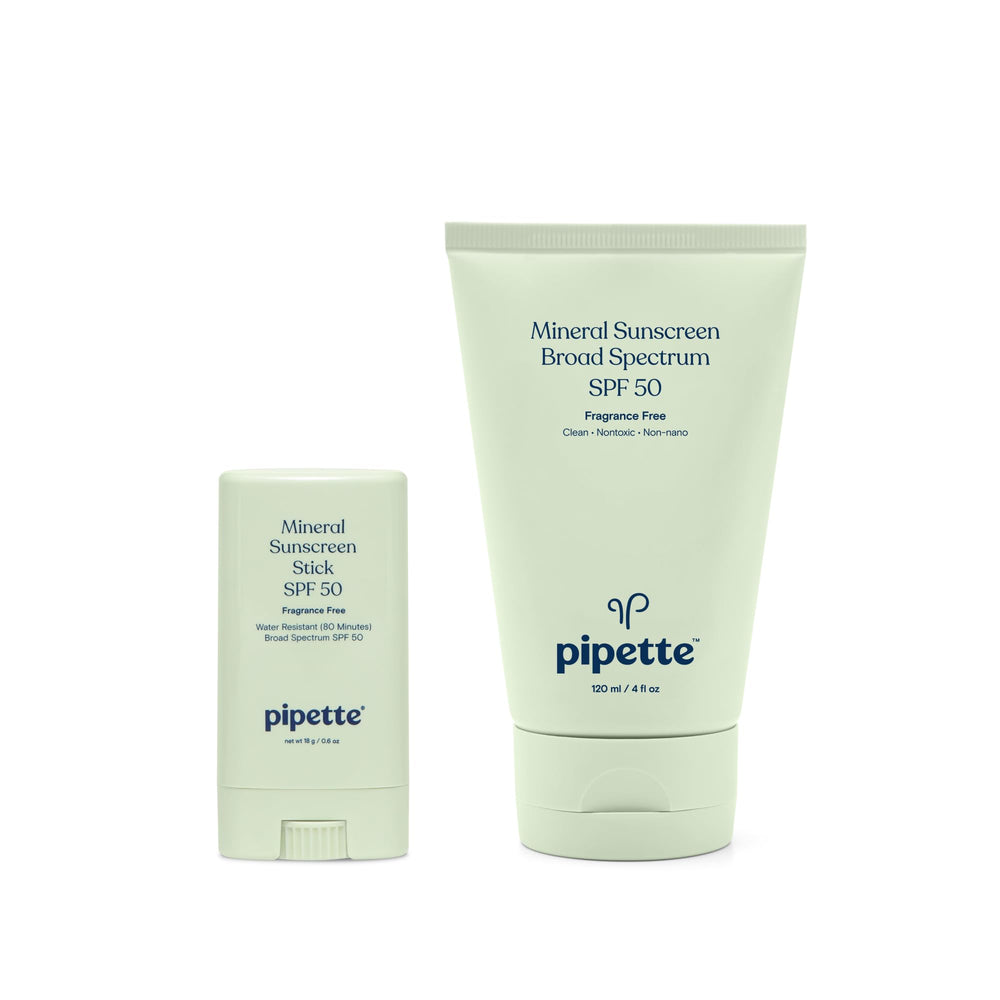 Pipette sunscreen spray applied for easy, even coverage on a sunny family day