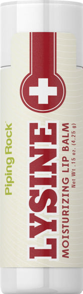 Piping Rock Lysine Lip Balm Stick packaging highlights non-GMO, gluten-free lip care on the go.
