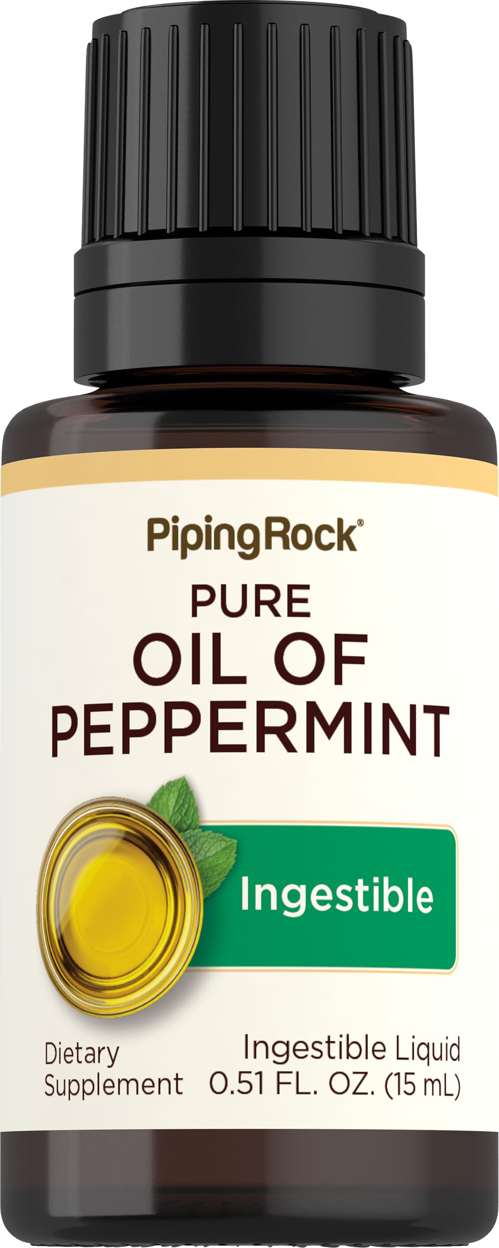 Piping Rock Peppermint Oil bottle with dropper for convenient drops.