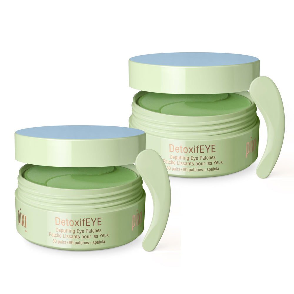 Pixi DetoxifEYE two-pack boxes show depuffing eye patches.