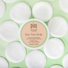 Pixi Glow Tonic to-Go bottle front emphasizes glycolic exfoliant for daily use