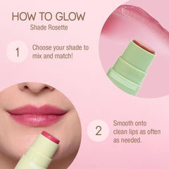 Pixi Hydra LipTreat Rosette swatch demonstrates buildable rosy color.