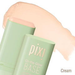 Closeup of Pixi On-the-Glow Base tube reveals creamy, blendable texture